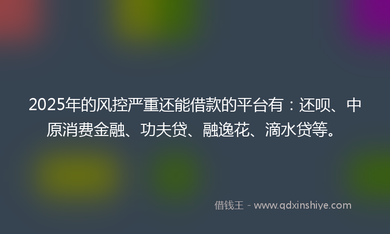 2025年的风控严重还能借款的平台有：还呗、中原消费金融、功夫贷、融逸花、滴水贷等。