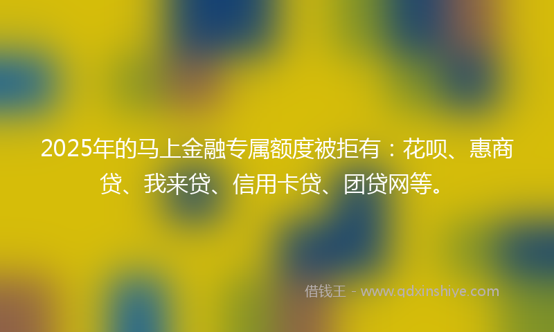 2025年的马上金融专属额度被拒有：花呗、惠商贷、我来贷、信用卡贷、团贷网等。