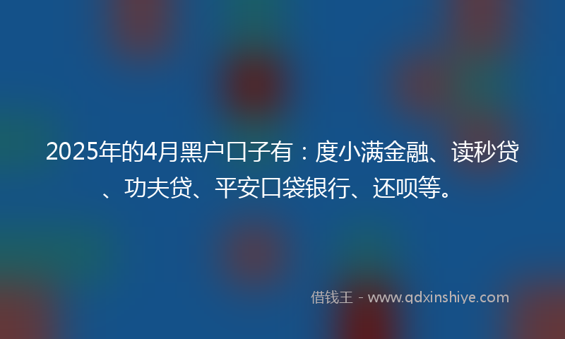 2025年的4月黑户口子有:度小满金融、读秒贷、功夫贷、平安口袋银行、还呗等。