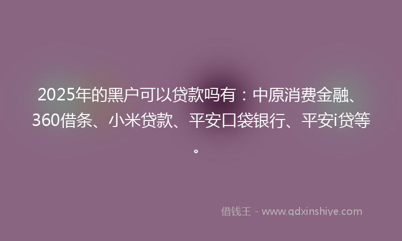 2025年的黑户可以贷款吗有：中原消费金融、360借条、小米贷款、平安口袋银行、平安i贷等。