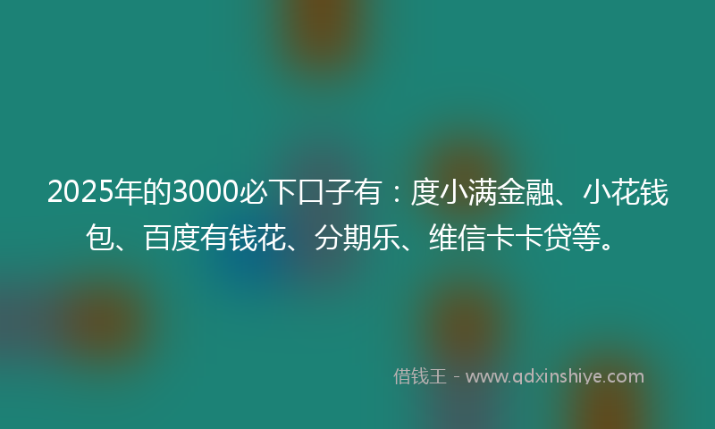 2025年的3000必下口子有：度小满金融、小花钱包、百度有钱花、分期乐、维信卡卡贷等。