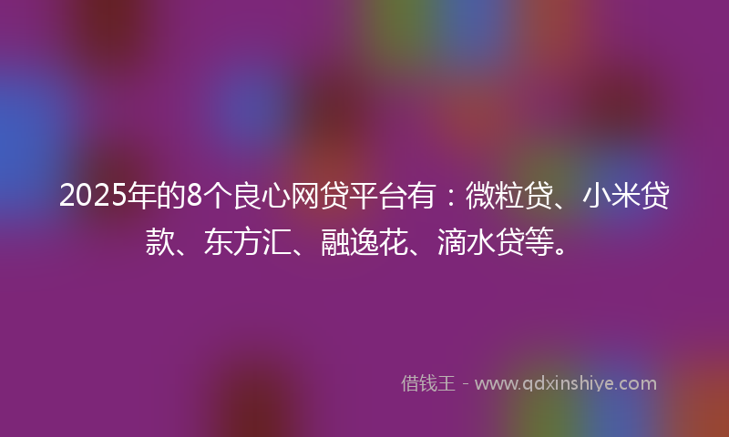 2025年的8个良心网贷平台有：微粒贷、小米贷款、东方汇、融逸花、滴水贷等。