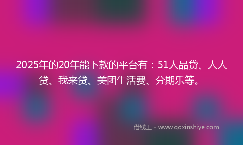 2025年的20年能下款的平台有：51人品贷、人人贷、我来贷、美团生活费、分期乐等。