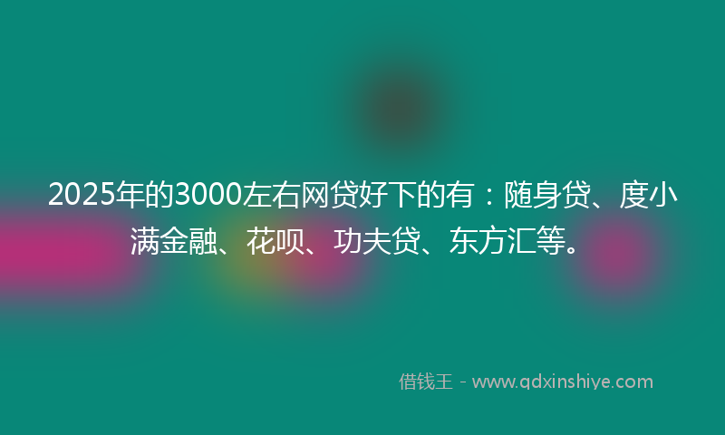 2025年的3000左右网贷好下的有：随身贷、度小满金融、花呗、功夫贷、东方汇等。