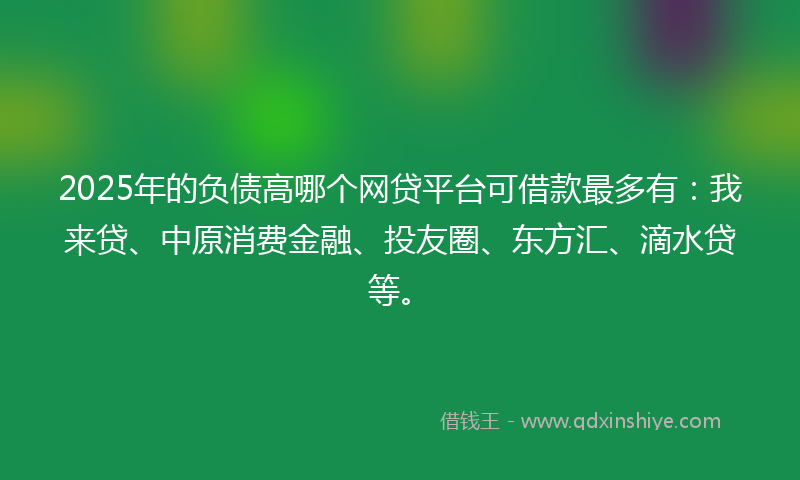2025年的负债高哪个网贷平台可借款最多有：我来贷、中原消费金融、投友圈、东方汇、滴水贷等。