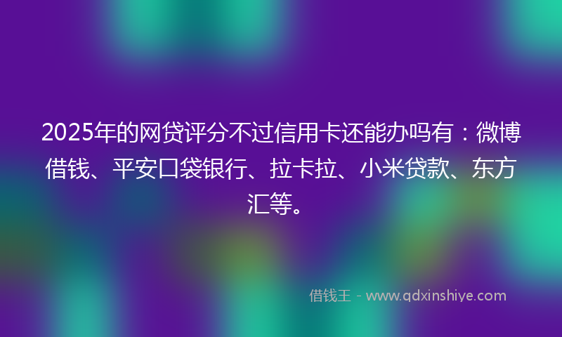 2025年的网贷评分不过信用卡还能办吗有：微博借钱、平安口袋银行、拉卡拉、小米贷款、东方汇等。