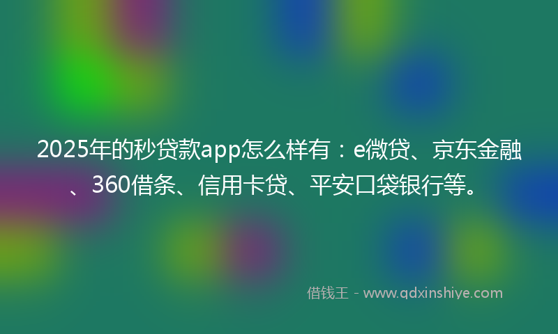 2025年的秒贷款app怎么样有：e微贷、京东金融、360借条、信用卡贷、平安口袋银行等。