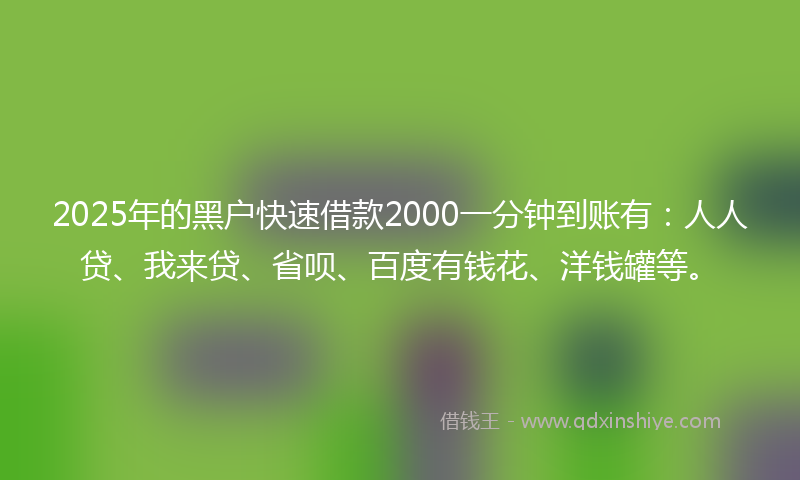 2025年的黑户快速借款2000一分钟到账有：人人贷、我来贷、省呗、百度有钱花、洋钱罐等。