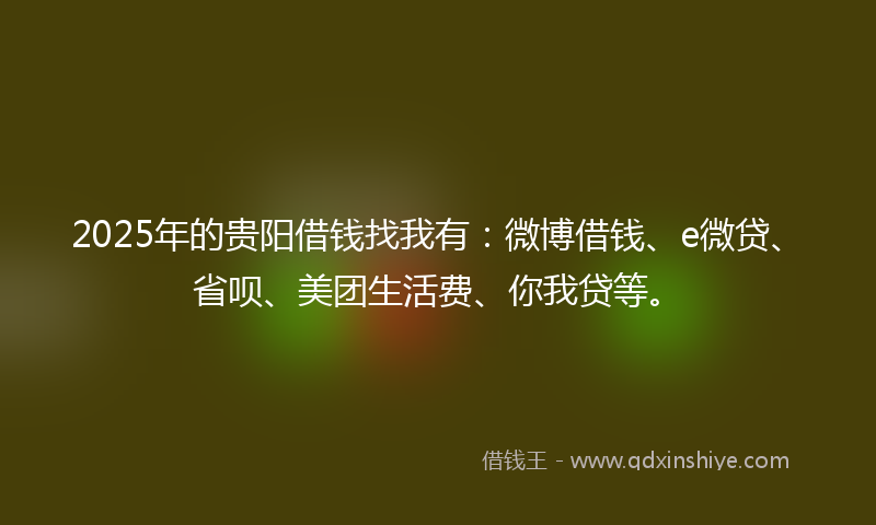2025年的贵阳借钱找我有：微博借钱、e微贷、省呗、美团生活费、你我贷等。