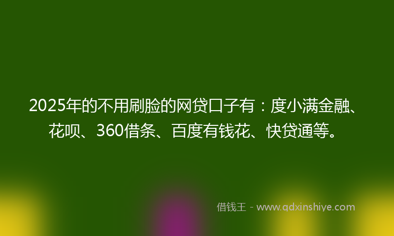 2025年的不用刷脸的网贷口子有：度小满金融、花呗、360借条、百度有钱花、快贷通等。