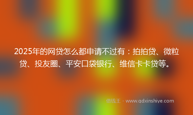2025年的网贷怎么都申请不过有：拍拍贷、微粒贷、投友圈、平安口袋银行、维信卡卡贷等。