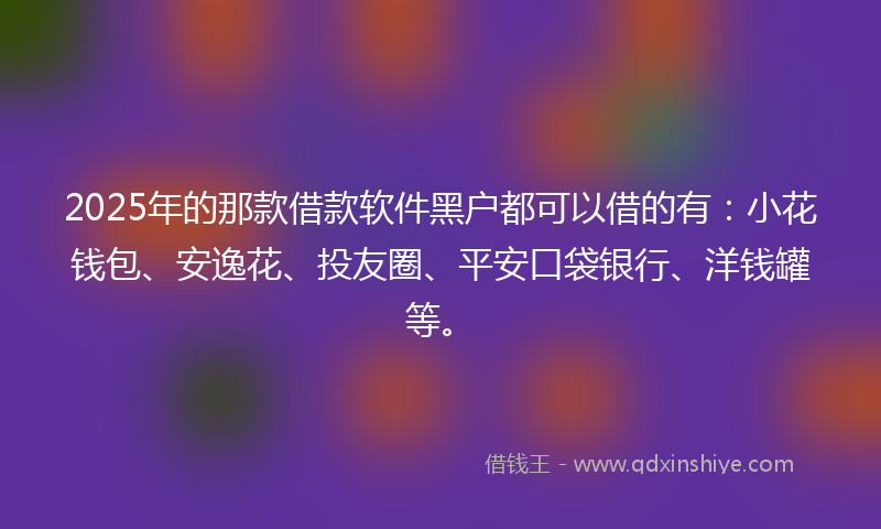 2025年的那款借款软件黑户都可以借的有：小花钱包、安逸花、投友圈、平安口袋银行、洋钱罐等。