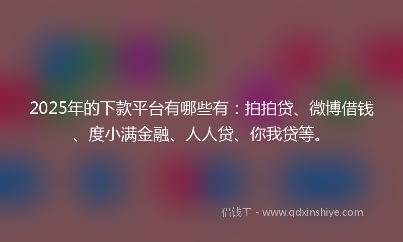 2025年的下款平台有哪些有：拍拍贷、微博借钱、度小满金融、人人贷、你我贷等。