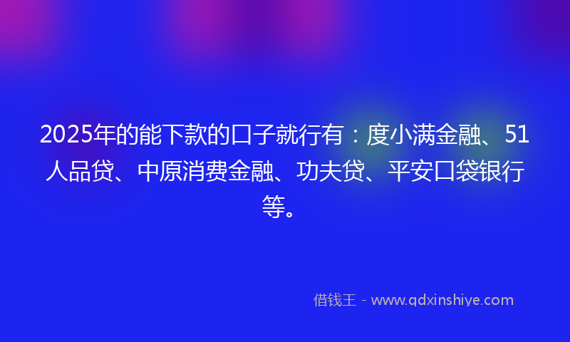 2025年的能下款的口子就行有：度小满金融、51人品贷、中原消费金融、功夫贷、平安口袋银行等。