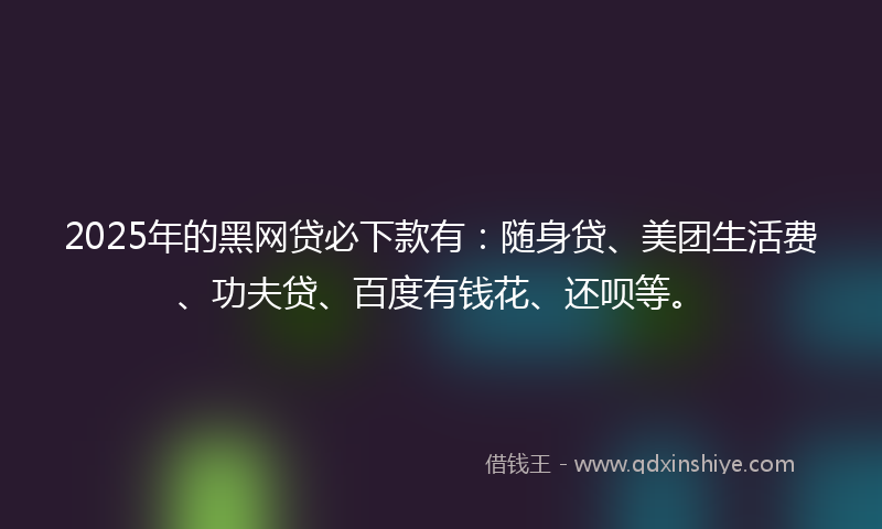 2025年的黑网贷必下款有：随身贷、美团生活费、功夫贷、百度有钱花、还呗等。