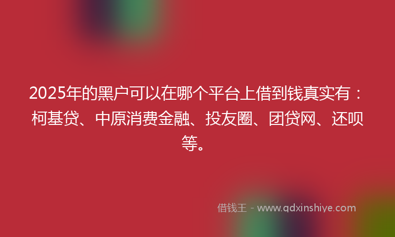 2025年的黑户可以在哪个平台上借到钱真实有：柯基贷、中原消费金融、投友圈、团贷网、还呗等。