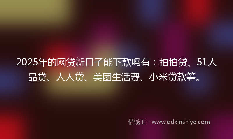 2025年的网贷新口子能下款吗有:拍拍贷、51人品贷、人人贷、美团生活费、小米贷款等。