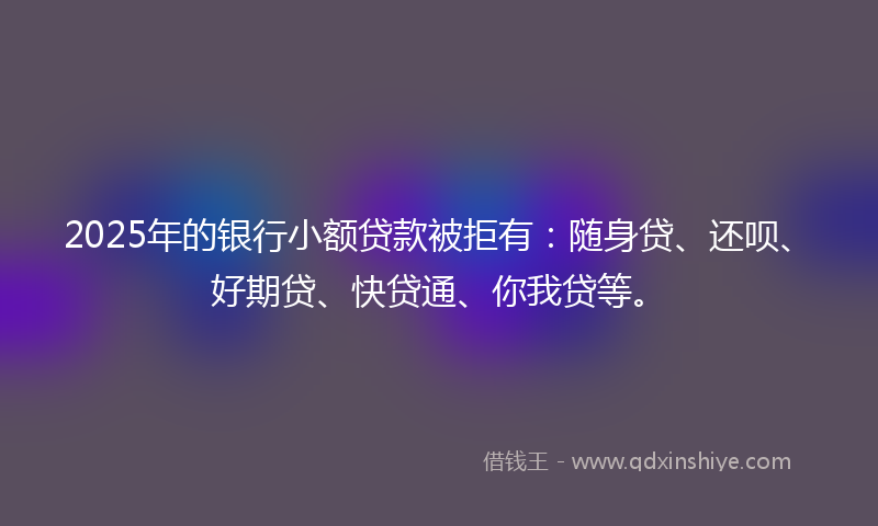 2025年的银行小额贷款被拒有：随身贷、还呗、好期贷、快贷通、你我贷等。