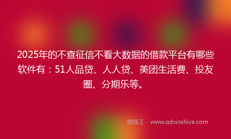 2025年的不查征信不看大数据的借款平台有哪些软件有：51人品贷、人人贷、美团生活费、投友圈、分期乐等。