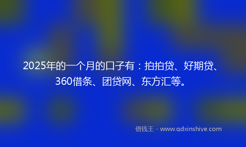 2025年的一个月的口子有:拍拍贷、好期贷、360借条、团贷网、东方汇等。