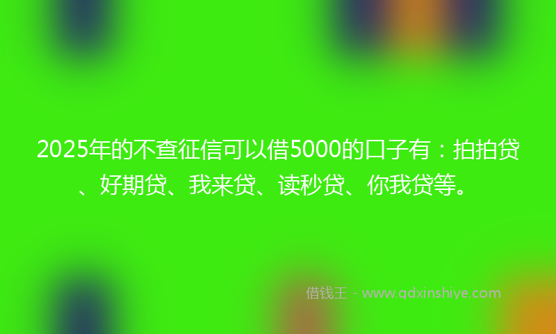 2025年的不查征信可以借5000的口子有：拍拍贷、好期贷、我来贷、读秒贷、你我贷等。