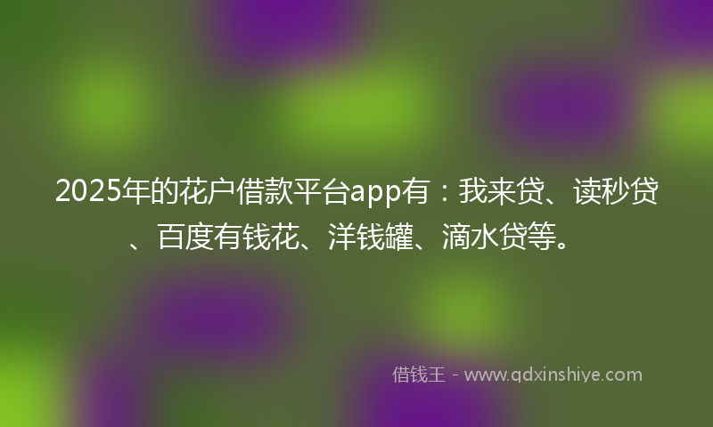 2025年的花户借款平台app有:我来贷、读秒贷、百度有钱花、洋钱罐、滴水贷等。