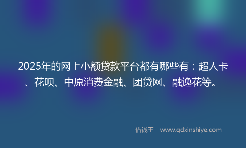 2025年的网上小额贷款平台都有哪些有：超人卡、花呗、中原消费金融、团贷网、融逸花等。