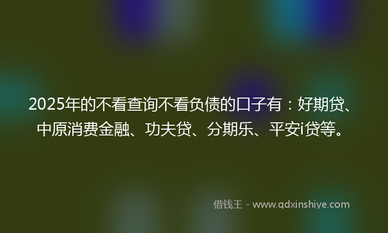 2025年的不看查询不看负债的口子有：好期贷、中原消费金融、功夫贷、分期乐、平安i贷等。