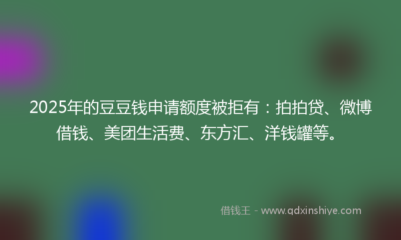 2025年的豆豆钱申请额度被拒有：拍拍贷、微博借钱、美团生活费、东方汇、洋钱罐等。