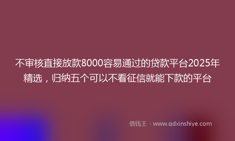 不审核直接放款8000容易通过的贷款平台2025年精选，归纳五个可以不看征信就能下款的平台