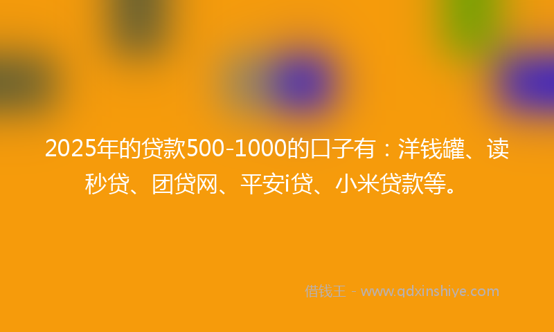 2025年的贷款500-1000的口子有：洋钱罐、读秒贷、团贷网、平安i贷、小米贷款等。