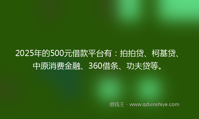 2025年的500元借款平台有：拍拍贷、柯基贷、中原消费金融、360借条、功夫贷等。