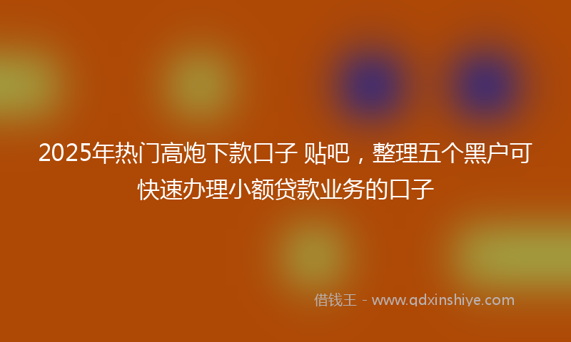 2025年热门高炮下款口子 贴吧，整理五个黑户可快速办理小额贷款业务的口子
