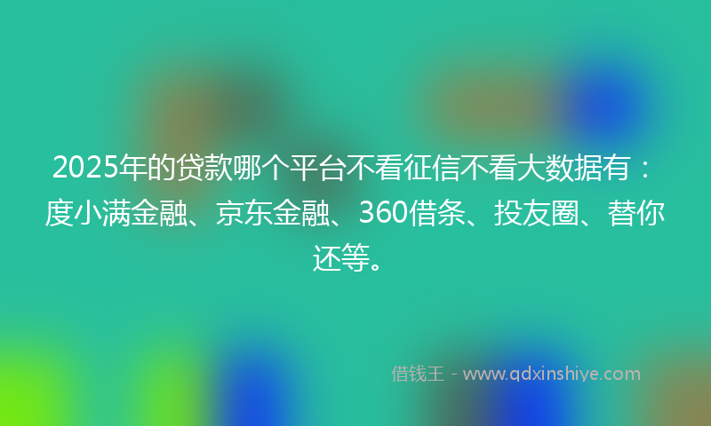 2025年的贷款哪个平台不看征信不看大数据有：度小满金融、京东金融、360借条、投友圈、替你还等。