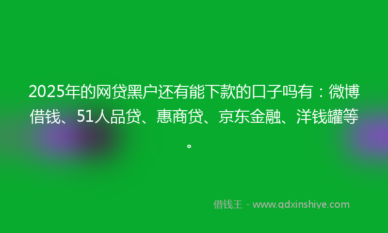 2025年的网贷黑户还有能下款的口子吗有：微博借钱、51人品贷、惠商贷、京东金融、洋钱罐等。