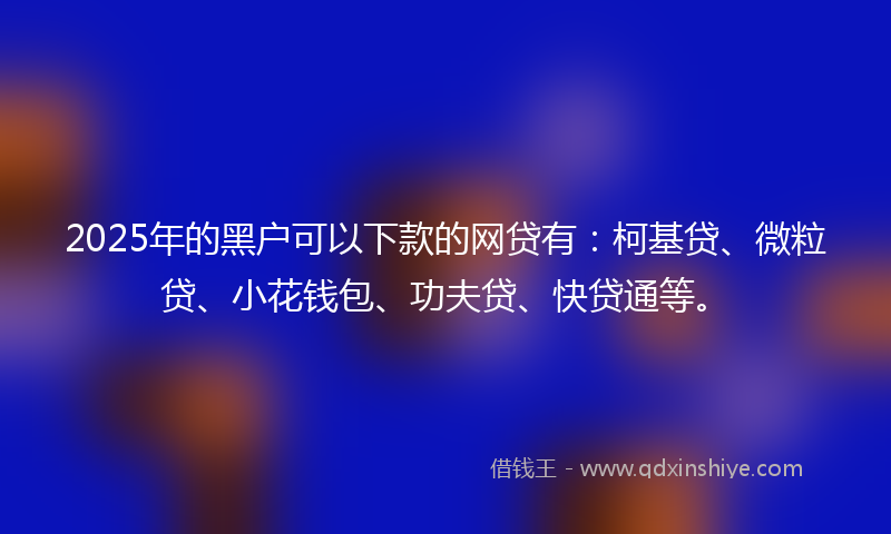2025年的黑户可以下款的网贷有:柯基贷、微粒贷、小花钱包、功夫贷、快贷通等。