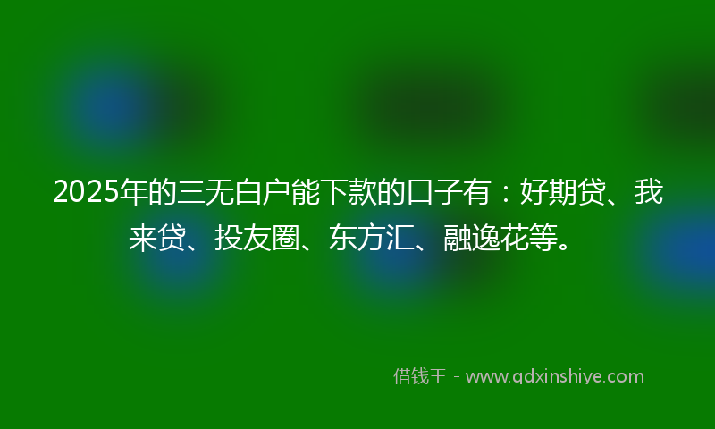 2025年的三无白户能下款的口子有：好期贷、我来贷、投友圈、东方汇、融逸花等。