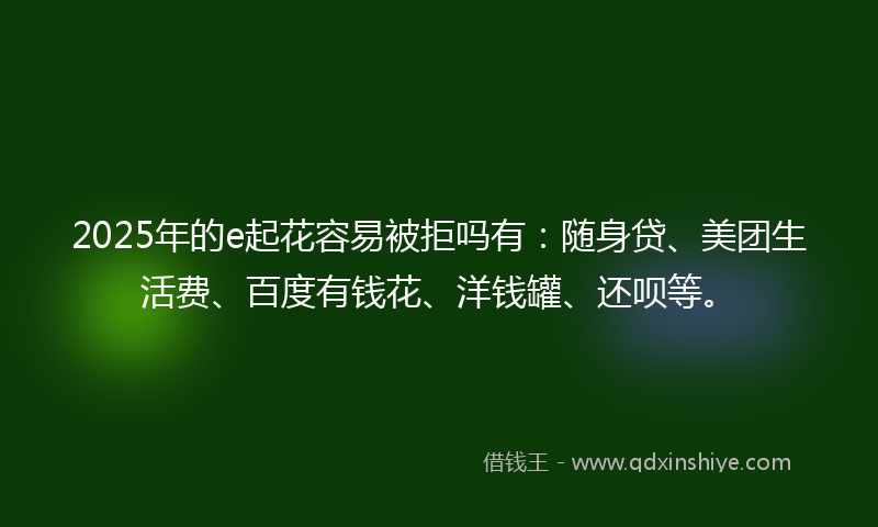 2025年的e起花容易被拒吗有：随身贷、美团生活费、百度有钱花、洋钱罐、还呗等。