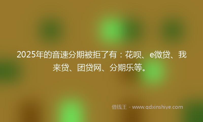 2025年的音速分期被拒了有：花呗、e微贷、我来贷、团贷网、分期乐等。
