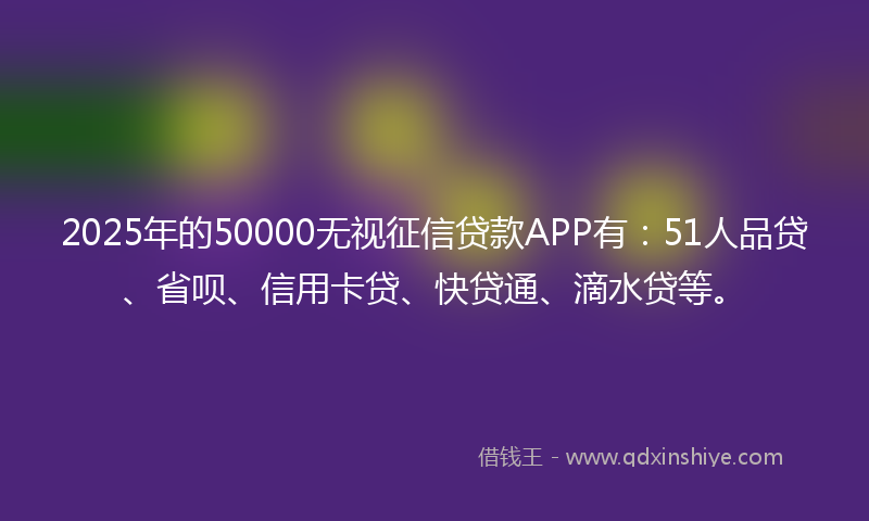 2025年的50000无视征信贷款APP有：51人品贷、省呗、信用卡贷、快贷通、滴水贷等。
