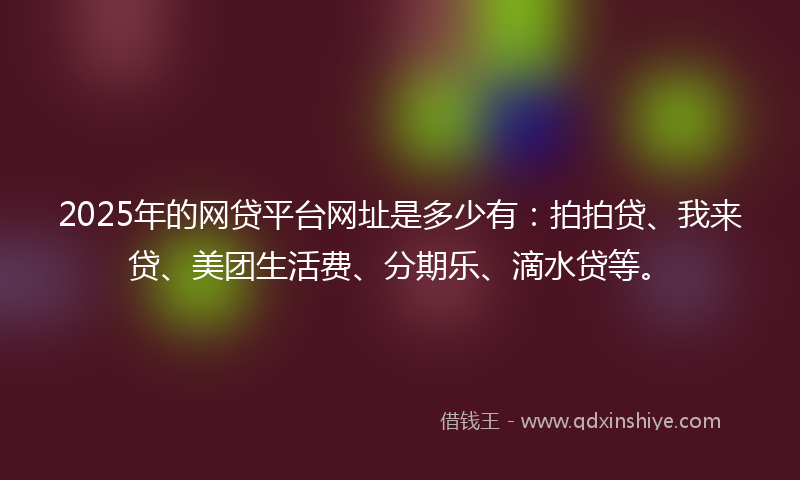 2025年的网贷平台网址是多少有：拍拍贷、我来贷、美团生活费、分期乐、滴水贷等。