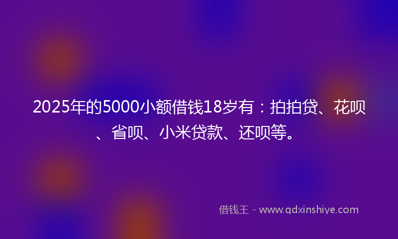 2025年的5000小额借钱18岁有：拍拍贷、花呗、省呗、小米贷款、还呗等。