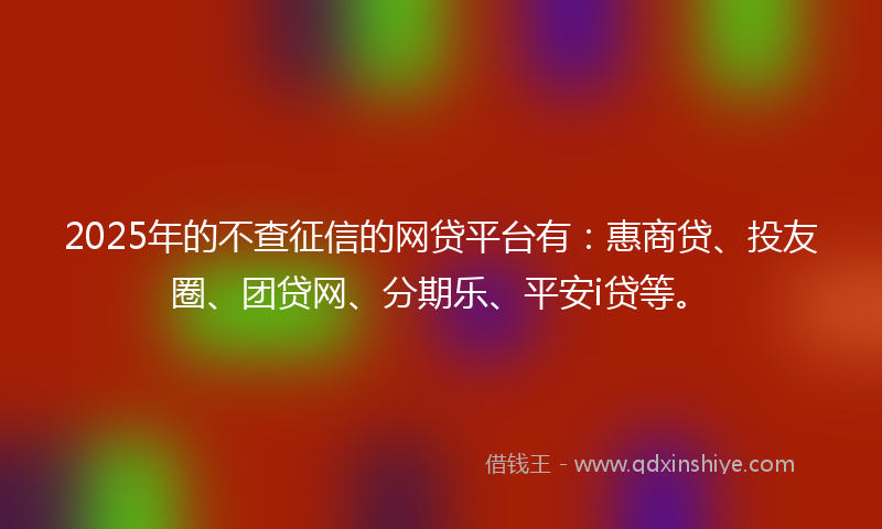 2025年的不查征信的网贷平台有：惠商贷、投友圈、团贷网、分期乐、平安i贷等。