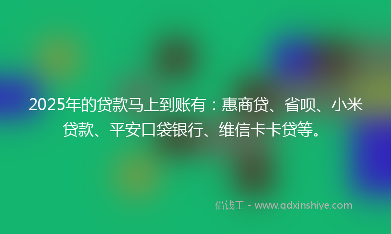 2025年的贷款马上到账有：惠商贷、省呗、小米贷款、平安口袋银行、维信卡卡贷等。