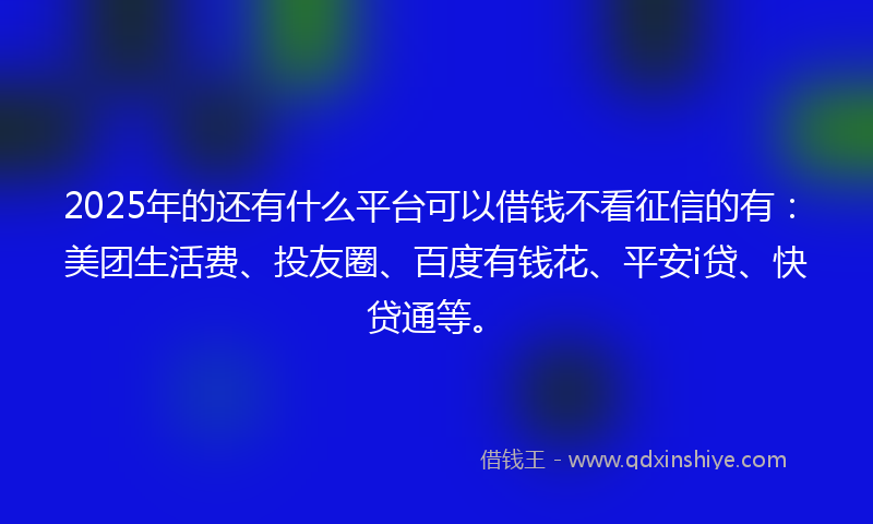 2025年的还有什么平台可以借钱不看征信的有：美团生活费、投友圈、百度有钱花、平安i贷、快贷通等。
