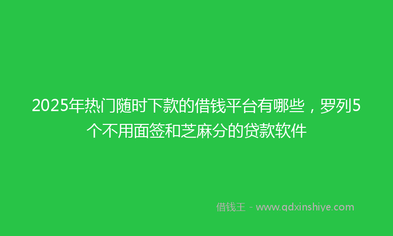 2025年热门随时下款的借钱平台有哪些,罗列5个不用面签和芝麻分的贷款软件