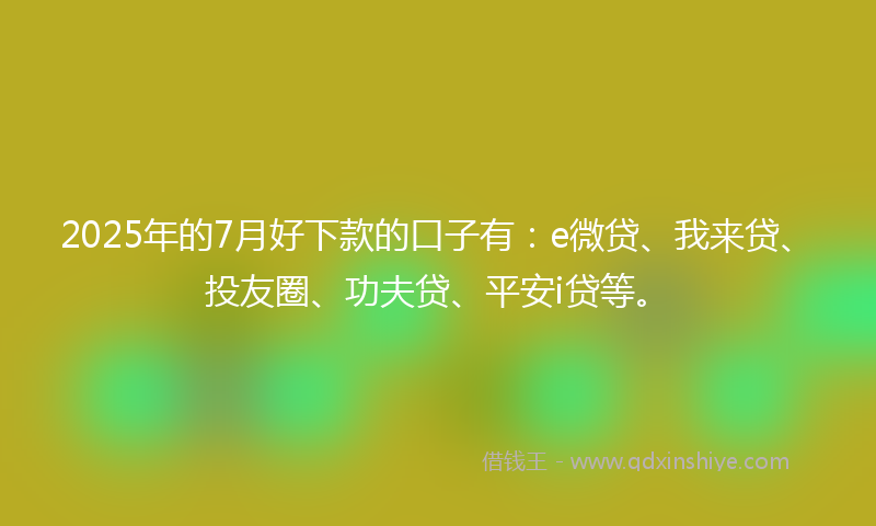 2025年的7月好下款的口子有：e微贷、我来贷、投友圈、功夫贷、平安i贷等。