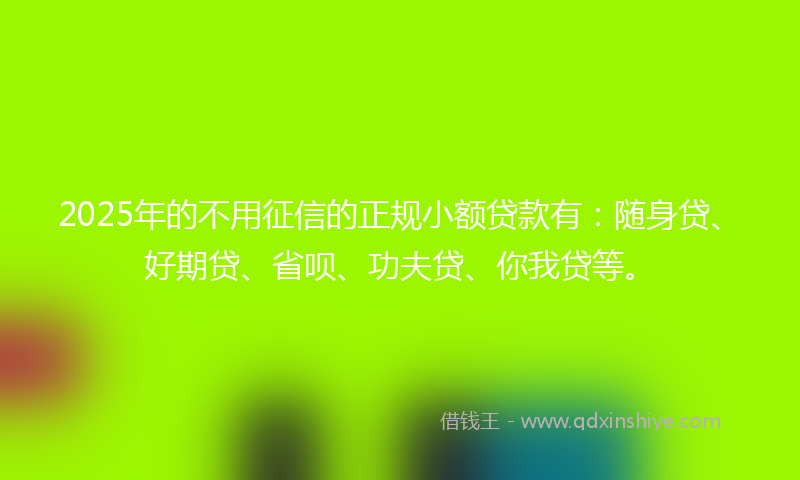2025年的不用征信的正规小额贷款有：随身贷、好期贷、省呗、功夫贷、你我贷等。