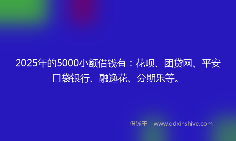 2025年的5000小额借钱有：花呗、团贷网、平安口袋银行、融逸花、分期乐等。