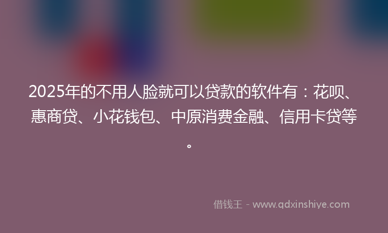 2025年的不用人脸就可以贷款的软件有：花呗、惠商贷、小花钱包、中原消费金融、信用卡贷等。